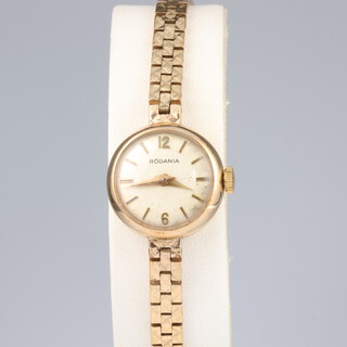 A lady's 9ct yellow gold Rodania mechanical wristwatch 13 grams gross including glass, excluding movement
