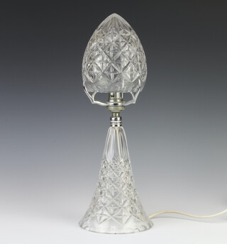 A cut glass table lamp with dome shade and splayed base 39cm 
