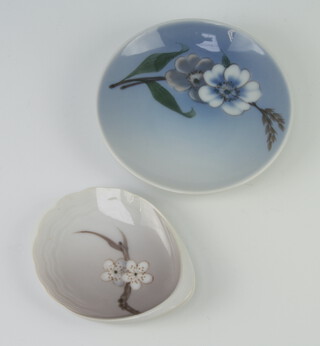 A Royal Copenhagen dish decorated with a flower 11cm, a B&G ditto 8cm 
