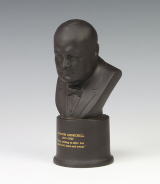 A Wedgwood black basalt bust of Winston Churchill no.429 modelled by Arnold Meachin RA, 18cm, boxed