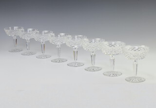 Eight Waterford Crystal Tyrone pattern champagne coupes 12cm 