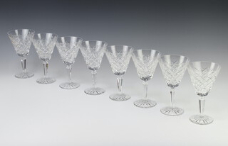 Eight large Waterford Crystal Tyrone pattern wine glasses 18cm 

