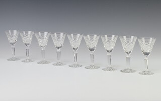 Nine Waterford Crystal Tyrone pattern liqueur glasses 10cm 