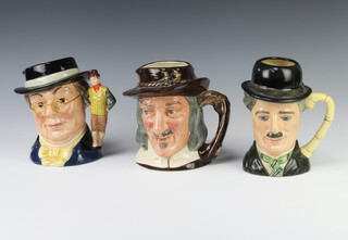 Three Royal Doulton jugs - Charlie Chaplin D6949 no.915/5000 18cm, Complete Angler D6404 and Mr Pickwick D6959 18cm 