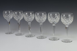 Six Waterford Crystal Tyrone pattern small hock wine glasses 17cm 