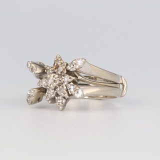 A white metal stamped 14k diamond double shank dress ring 5.9 grams, size J 1/2 