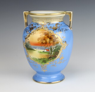 A Noritake baluster 2 handled vase with landscape panels 20cm 
