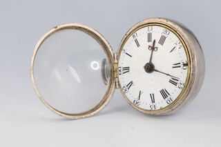 A Georgian white metal pair cased watch, the mechanism engraved Jn King Salop with a fancy engraved cock, the case engraved with a monogram 45mm 
