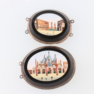 Two 19th Century Italian micro mosaic bracelet plaques depicting Basilica of Saint Marco 30mm x 25mm and St Marks Square 25mm x 20mm 
