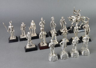 Four Chas C Stadden pewter figures of fireman together with 13 Royal Hampshire style figures of soldiers 