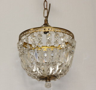 A circular gilt metal bag shaped light fitting hung lozenges 25cm h x 24cm diam. 