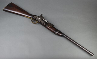 A Schneider carbine with 55cm breech loading barrel marked BSA Co, the fore sight with leather cover decorated the arms of the Prince of Wales Own Bengal Lancers, the percussion lock marked BSA and MCO 1878, the butt with impressed broad arrow mark marked Birmingham, the brass butt cap marked WD X1IBL127, 94cm overall 