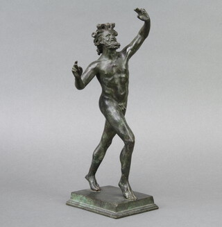 After the antique, a figure of a running faun raised on a square base 30cm h x 10cm w x 10cm d 
