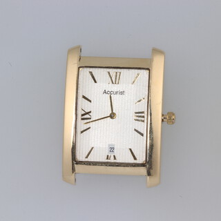 A gentleman's Accurist wrist watch in a 9ct yellow gold tonneau case 26.3 grams gross, 40mm x 28mm  