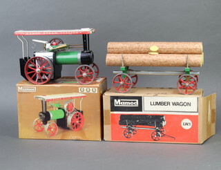 A Mamod steam traction engine together with a Mamod LWI timber wagon, both boxed 