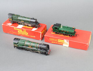 A boxed Triang locomotive R.53 46201 Princess Elizabeth 4-6-2 in green, a
Hornby Dublo locomotive 4-6-2 No 34005 'Barnstaple' in green  and a boxed Hornby railways R.515 G.W.R 0-6-0 8751 locomotive in green