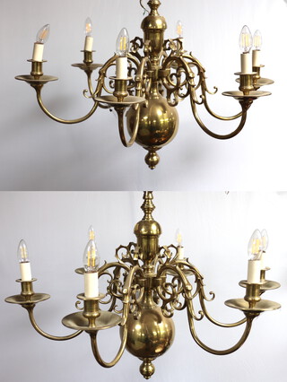 An impressive pair of 6 light Dutch style gilt metal electroliers 67cm h x 76cm diam. 
