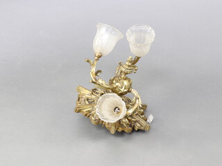 A Rococo style gilt metal 5 light, light fitting with opaque glass shades 35cm x 34cm x 34cm 
