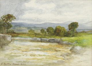 William Beattie Brown RSA (1831-1909), watercolours signed in pencil, loch scene, riverscape and loch scene, 12cm x 17cm (3) 