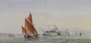 Peter Hilliard, watercolour signed, "Shipping of Harwich" label en verso 12cm x 24cm 