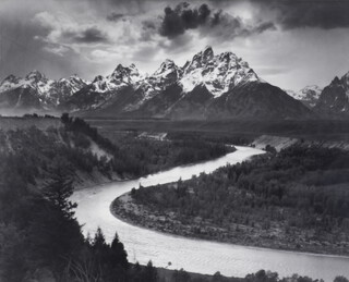Ansel Easton Adams (1902-1984) a reproduction print, "The Tetons and the Snake River", American mountainous scene 41cm x 51cm 