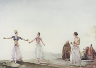 Sir William Russell Flint (1880-1969), coloured print signed in pencil, "Castanets" Spanish ladies dancing, with blind proof stamp 41cm x 53cm 