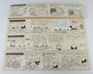Frank Dickens (1932-2016), eleven original pen and ink artwork strips, for Bristow cartoons published in the Evening Standard in 1976. 11cm x 48cm, unframed.