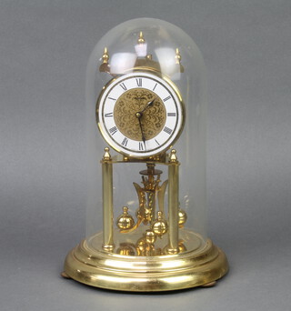 Kieninger & Obergfell, a 400 day clock with 9cm silvered dial, complete with glass dome 29cm h x 19cm diam. 