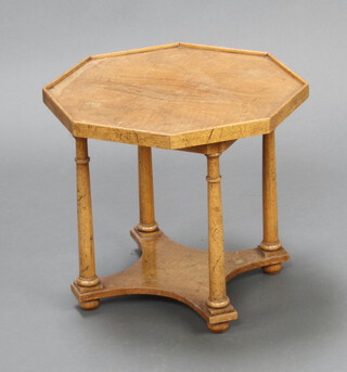 A Philadelphia style American octagonal maple 2 tier occasional table raised on a turned column with shaped undertier 42cm h x 46cm w x 46cm d 