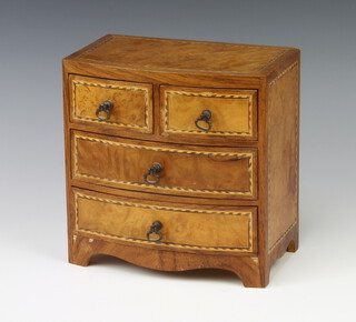 A Georgian style walnut bow front apprentice chest of 2 short and 2 long drawers, raised on bracket feet 20cm h x 20cm w x 13cm d 