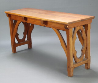 A 19th Century ecclesiastical pitch pine altar table 91cm h x 183cm w x 60cm d 