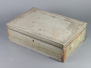 A 19th Century rectangular "Moorish" writing box with hinged lid, the base fitted a drawer 13cm h x 43cm w x 28cm d 