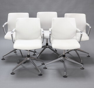A mid-Century set of 5 Unix chrome and white upholstered revolving armchairs by Antonio Citterio Vitra 90cm h x 56cm w x 48cm d (seat 34cm x 35cm) 