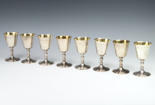 A set of 8 silver Queen Anne design goblets with vase stems London 1970, 1546 grams, 13cmm, maker A Chick & Sons Ltd. 13cm  