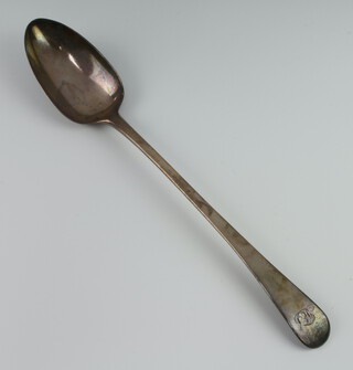A George III silver Old English pattern basting spoon with engraved monogram, London 1802, 92 grams 