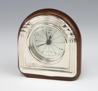 A 925 standard mounted timepiece contained in a mahogany case 10cm 