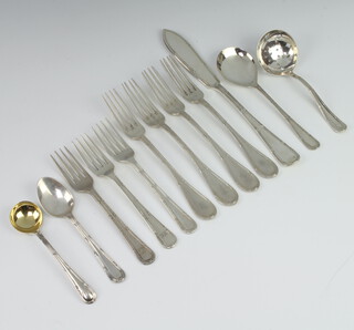 A ribbon and bow pattern silver sifter spoon Sheffield 1918 and minor cutlery, 268 grams