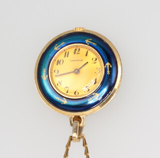 A lady's 1970's fob watch inscribed Caravelle with a galleon reverse on a gilt chain 
