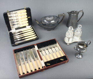 A cased set of silver plated fish eaters, 1 other and minor plated wares