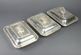 A set of 3 silver plated entree sets with beaded rims 