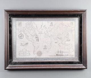 The Royal Geographical Society silver map London 1977 by John Pinches 37cm x 56cm, framed 