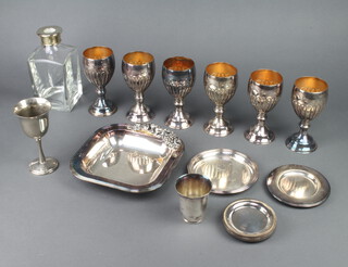 A set of 6 silver plated demi-fluted goblets and minor plated wares 