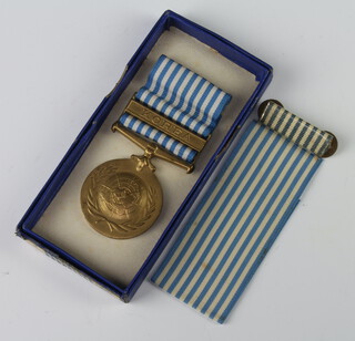 A United Nations Korea medal, boxed 