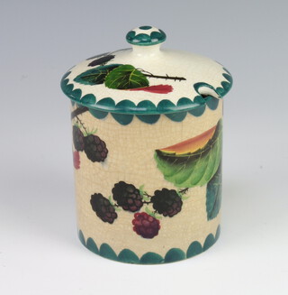 A Wemyss Ware preserve pot and cover decorated with blackberries, impressed mark 10cm 