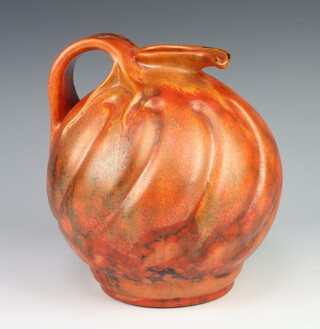A Gouda orange glaze studio jug no.FO154 21cm 