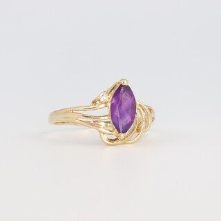 A 14ct yellow gold amethyst and diamond ring 2.6 grams, size Q 
