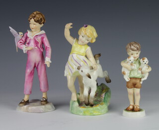Three Royal Worcester figures - Three's Company 12cm, The Parakeet 3087 17cm and April 3416 15cm 