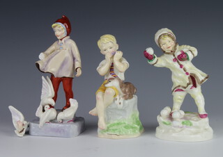 Three Royal Worcester figures - June 3456 15cm, November 3418 18cm (a/f) and December 3458 17cm 