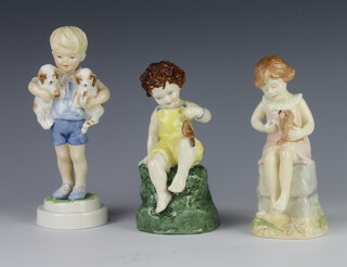 Three Royal Worcester figures - Friday's Child is Loving and Giving 3523 14cm, Wednesday's Child Knows Little Woe 15cm and Monday's Child is Fair of Face 3519 17cm 