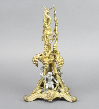A 19th Century gilt metal epergne base decorated cherubs and grapes 28cm h x 15cm x 15cm 